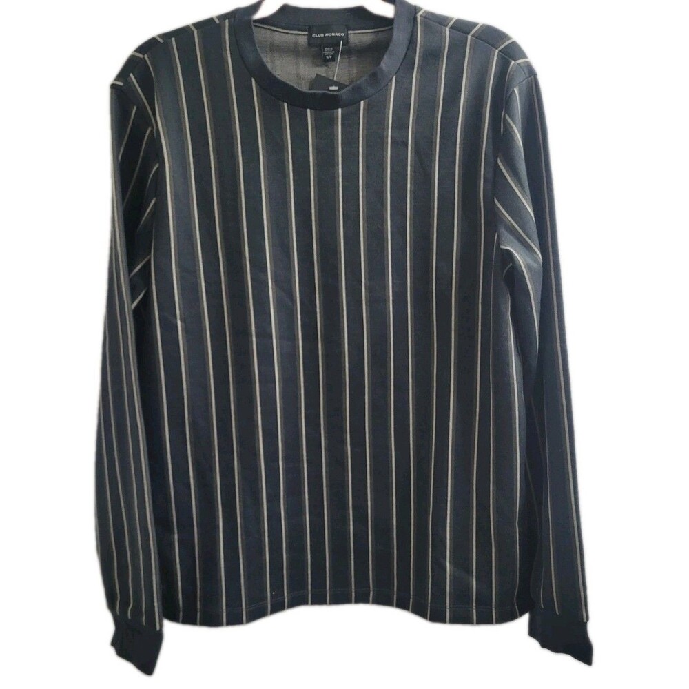 NWT Club Monaco Men's Vertical Stripe Crew Neck Knit Pullover Blue Size Small